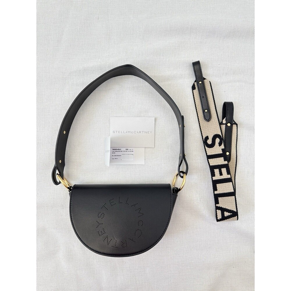 Stella McCartney Black Perforated Logo Crescent Shoulder Bag Detachable Strap